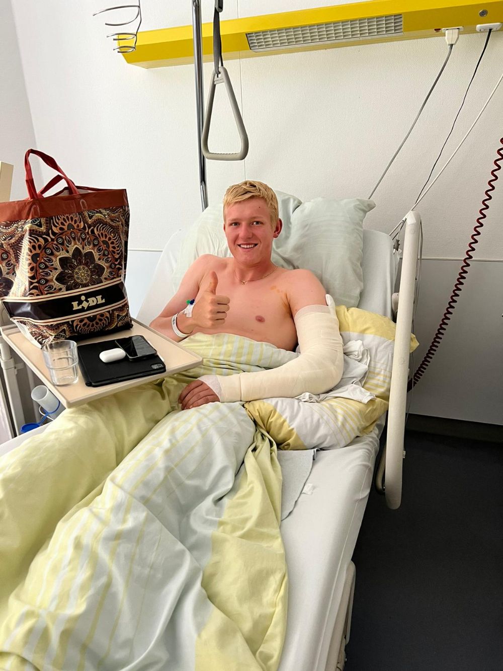 L’opération du bras s’est bien passée (photo fournie).